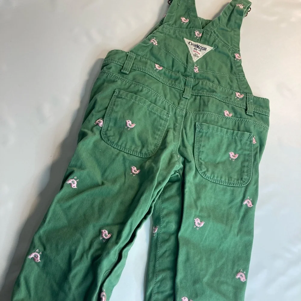 Oshkosh Girls Green Birds Overalls Size 12Mths Cotton